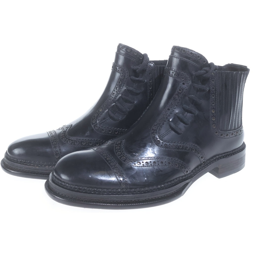 DOLCE & GABBANA(ドルチェアンドガッバーナ) レースアップ ブーツ ウィングチップ パテントレザー ブラック CA4097 7サイズ