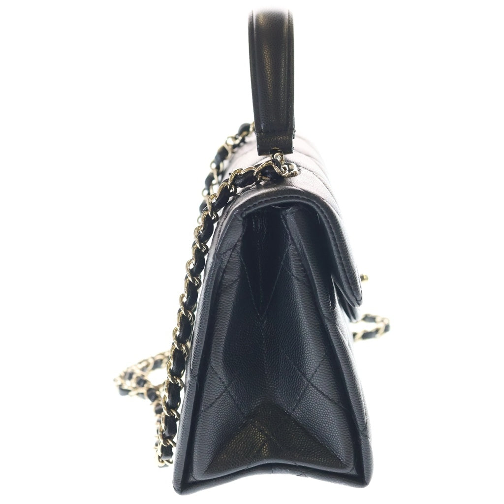 CHANEL(シャネル) ミニマトラッセ トップハンドル キャビアスキン レザー チェーンショルダーバッグ ゴールド金具 ブラック プレート AS4711 レディース