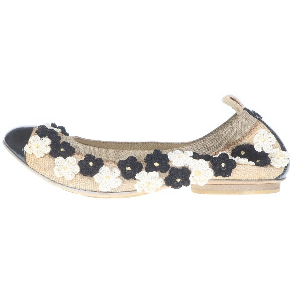 CHANEL(シャネル) カメリア ココマーク バレエ キャンバス パテントレザー フラット シューズ ブラック/ベージュ レディース G27604