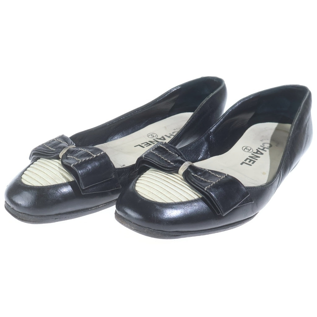 CHANEL(シャネル) 04A リボン レザー バレエ フラットシューズ ブラック レディース G24345
