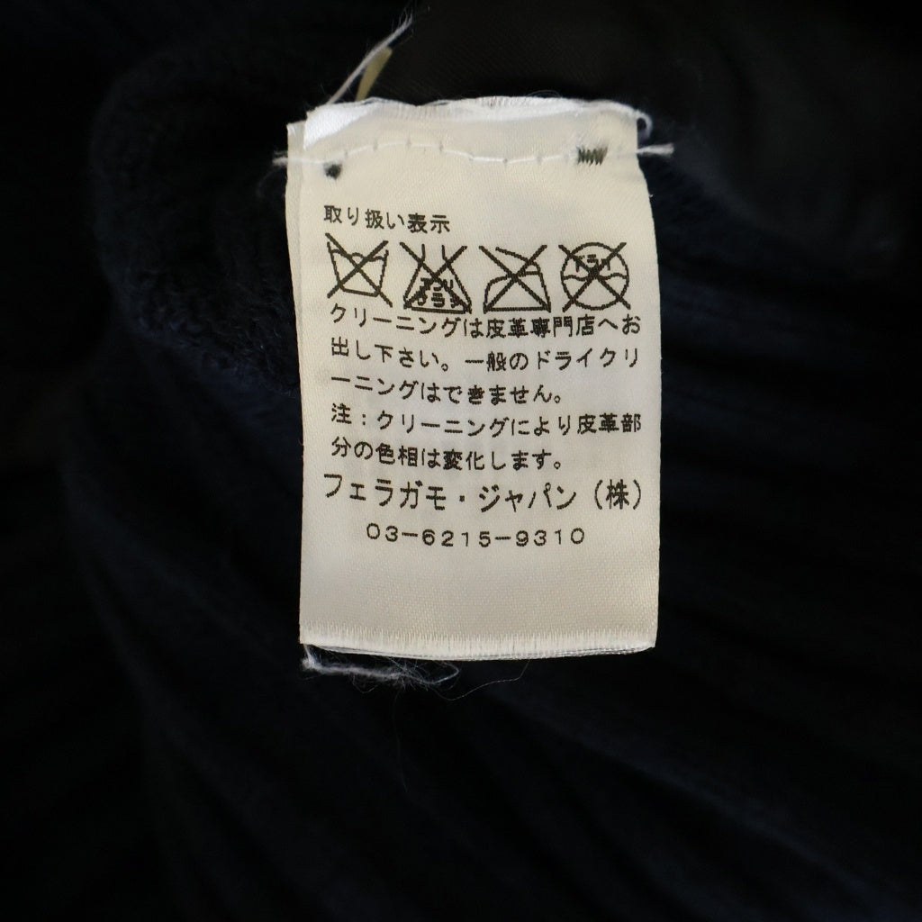 Salvatore Ferragamo(サルヴァトーレ フェラガモ) レザー×ニット 切替 ブルゾン ブラック×ネイビー #M レディース