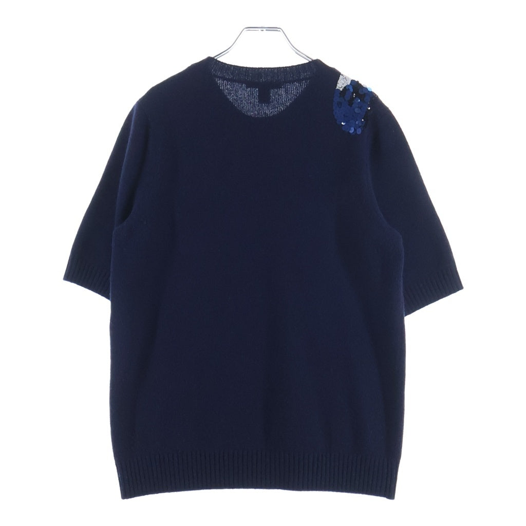 LOUIS VUITTON(ルイヴィトン) LVロゴ スパンコール半袖ニット ネイビー #M RW142A F6KM8OGG レディース