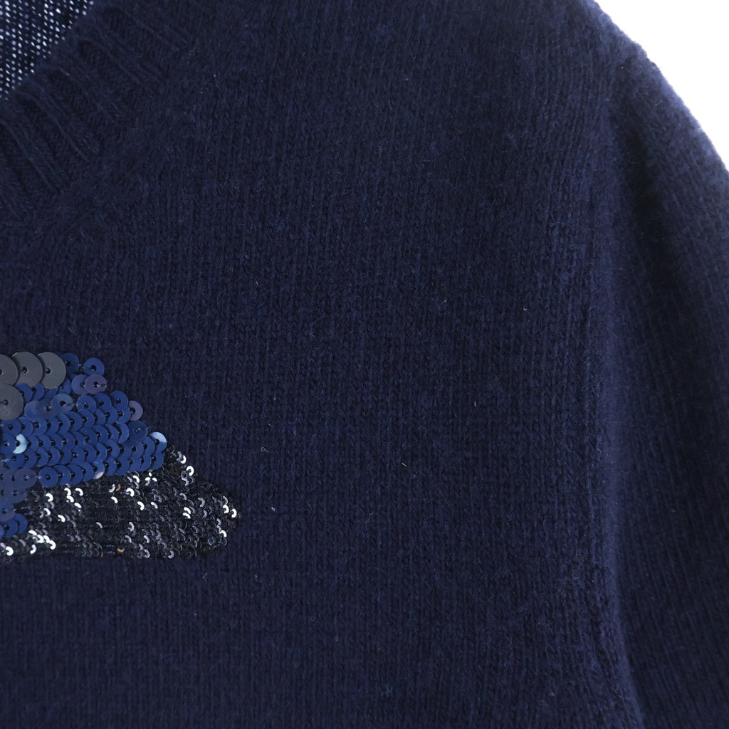 LOUIS VUITTON(ルイヴィトン) LVロゴ スパンコール半袖ニット ネイビー #M RW142A F6KM8OGG レディース