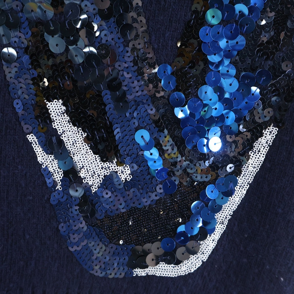 LOUIS VUITTON(ルイヴィトン) LVロゴ スパンコール半袖ニット ネイビー #M RW142A F6KM8OGG レディース