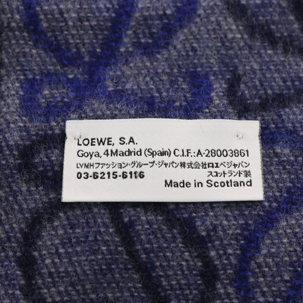 LOEWE(ロエベ) アナグラム ロゴ ストール マフラー ウール カシミヤ ブルー/グレー