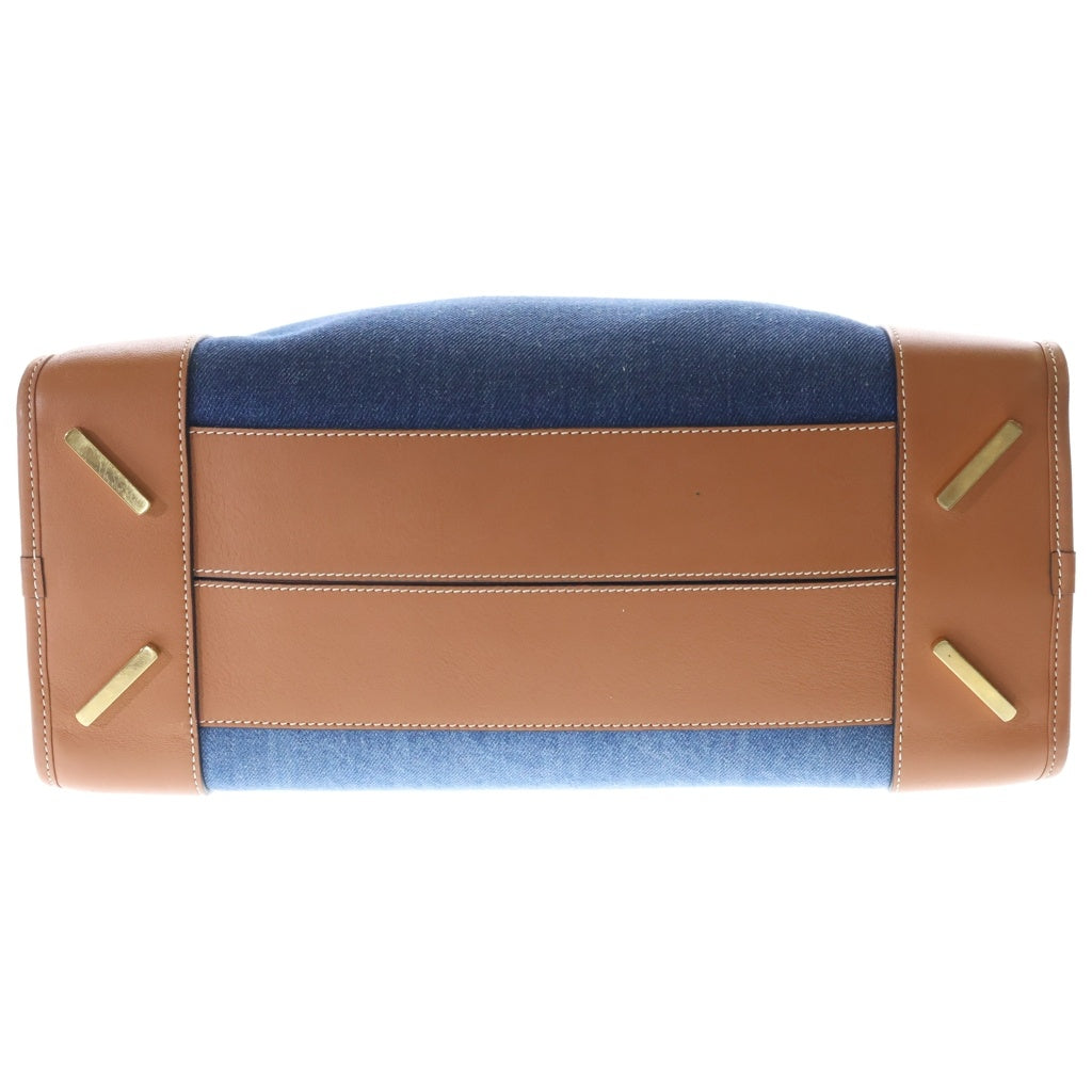 LOEWE(ロエベ) アマソナ36 デニム 2WAYハンドバッグ ショルダーバッグ インディゴブルー×ブラウン レザー ゴールド金具 レディース
