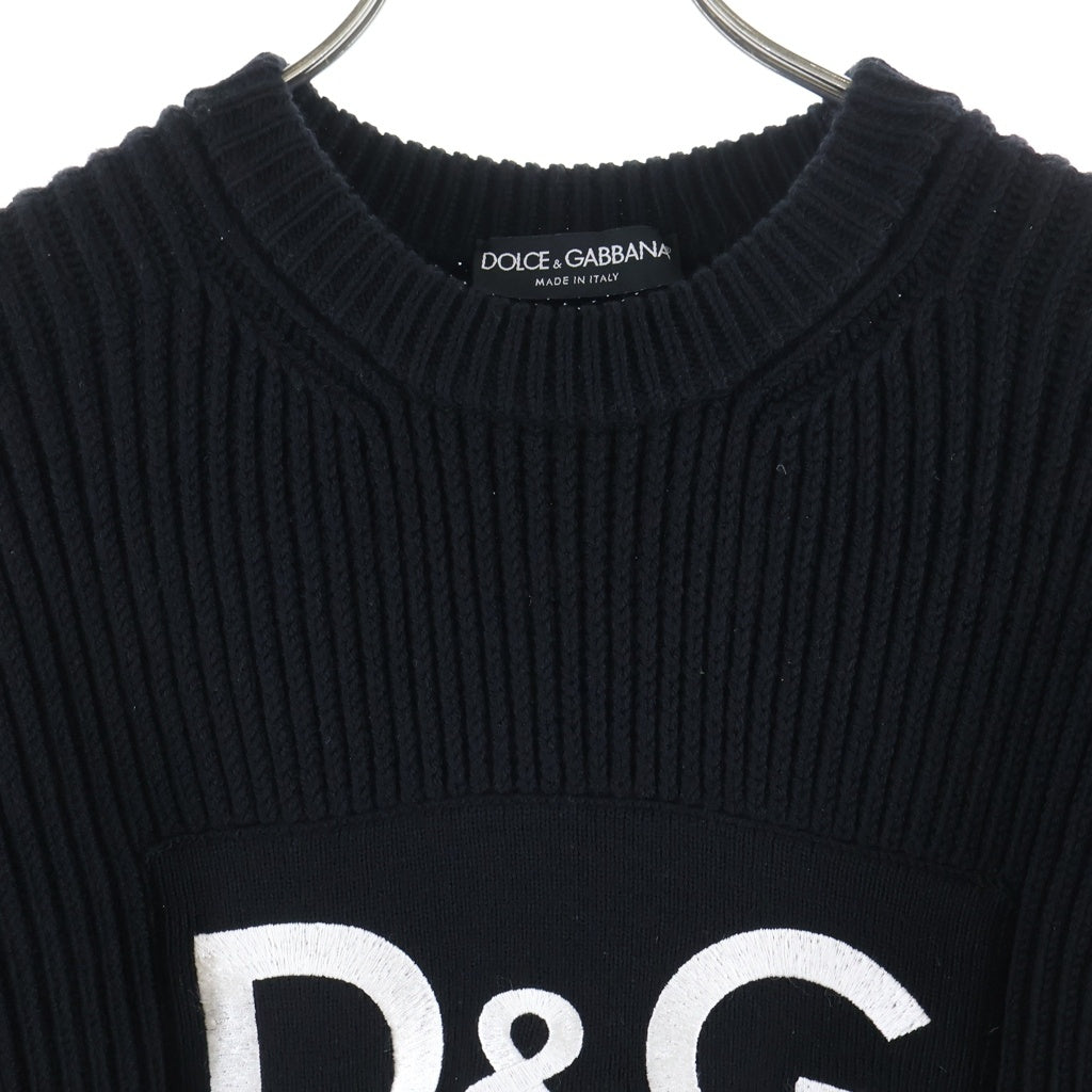 DOLCE & GABBANA(ドルチェアンドガッバーナ) D&Gロゴ刺繍 ウール クルーネック 長袖 ニット セーター ブラック レディース