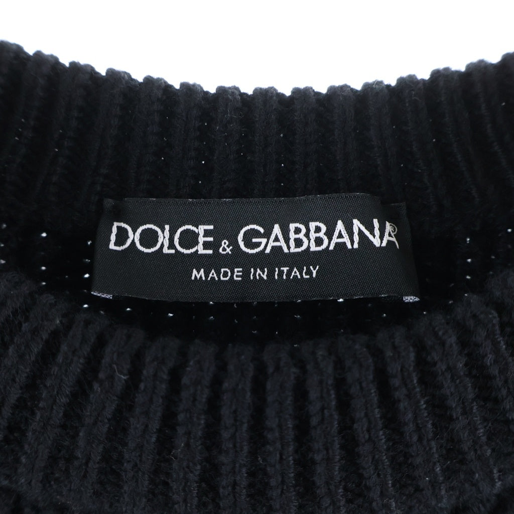 DOLCE & GABBANA(ドルチェアンドガッバーナ) D&Gロゴ刺繍 ウール クルーネック 長袖 ニット セーター ブラック レディース