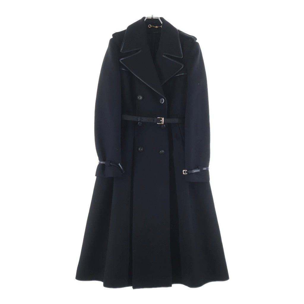 GUCCI(グッチ) 11AW フリーダ期 牛革パイピング ウールトレンチロングコート ブラック 276456 ZK813 レディース