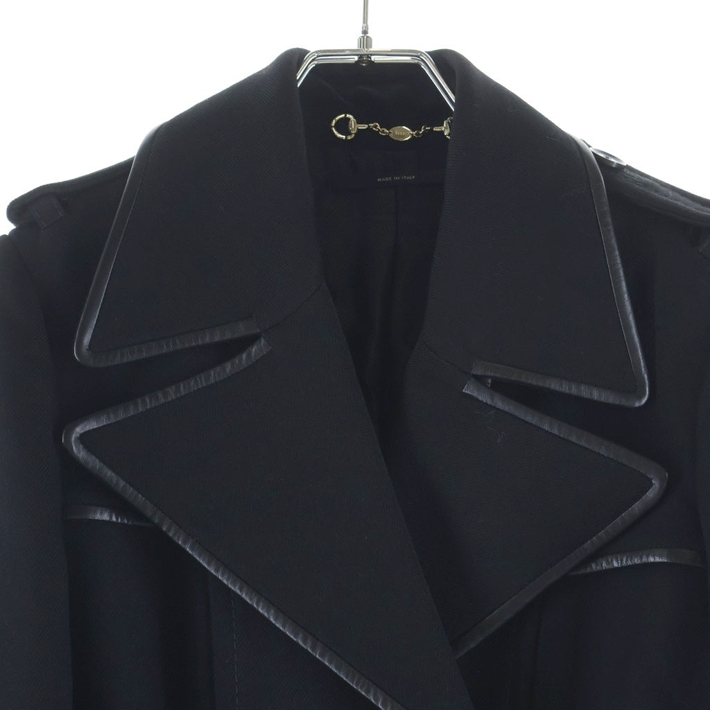 GUCCI(グッチ) 11AW フリーダ期 牛革パイピング ウールトレンチロングコート ブラック 276456 ZK813 レディース