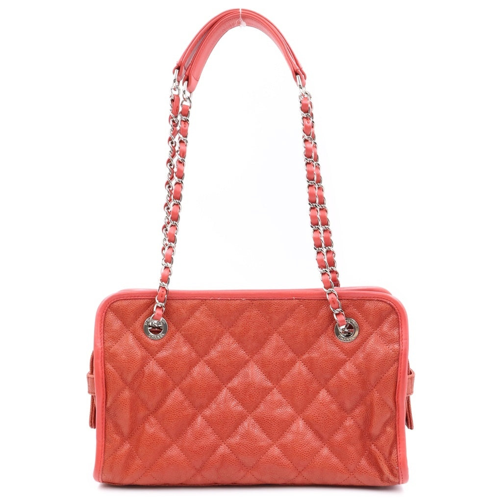 CHANEL(シャネル) ココマーク マトラッセ フレンチリビエラ キャビアスキン シルバー金具 チェーンショルダーバッグ トートバッグ レッド レディース