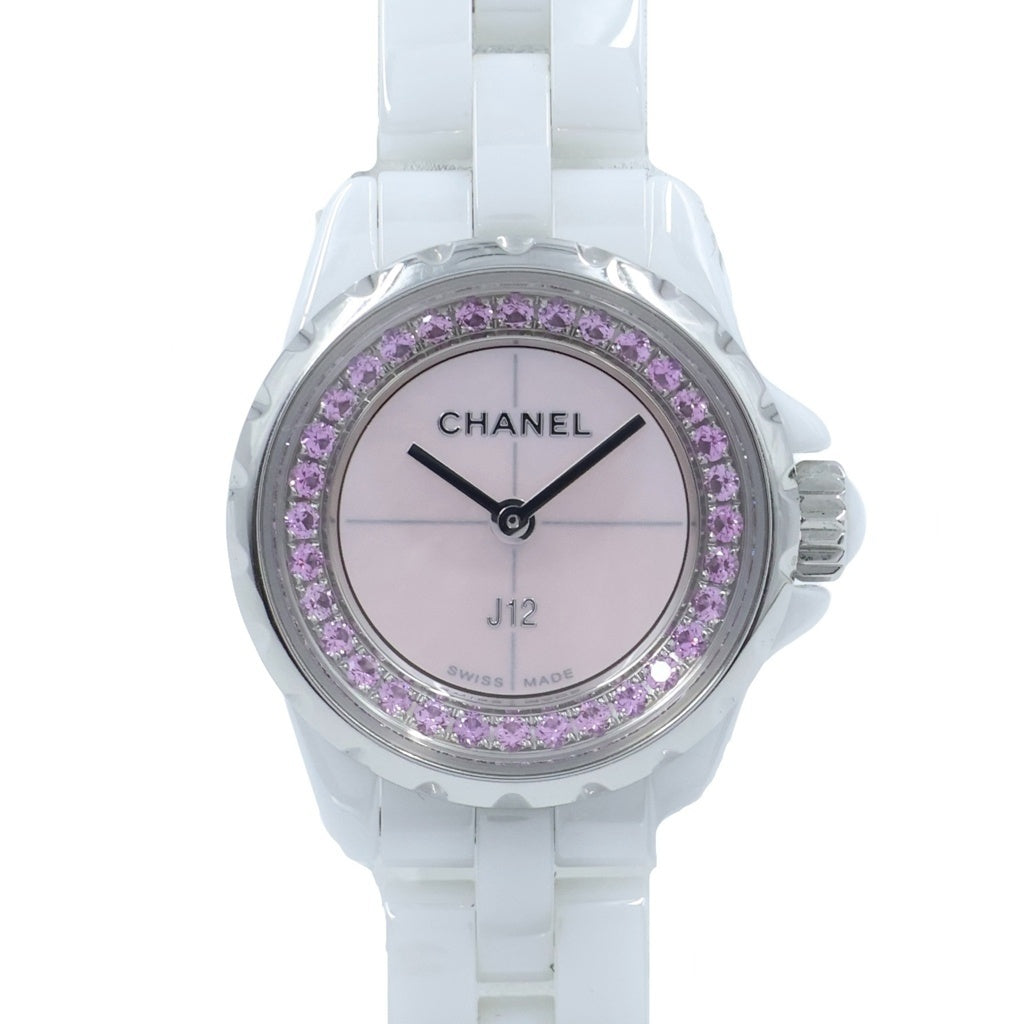 CHANEL(シャネル) J12 XS ピンクシェル×ピンクサファイア文字盤 CE/QZ ホワイトセラミック クォーツ 電池式 腕時計 H5512 レディース