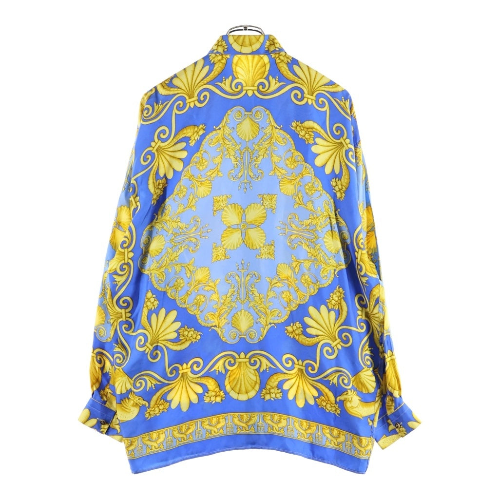 VERSACE(ヴェルサーチ) バロック総柄プリント シルク 長袖シャツ ブルー/イエロー
