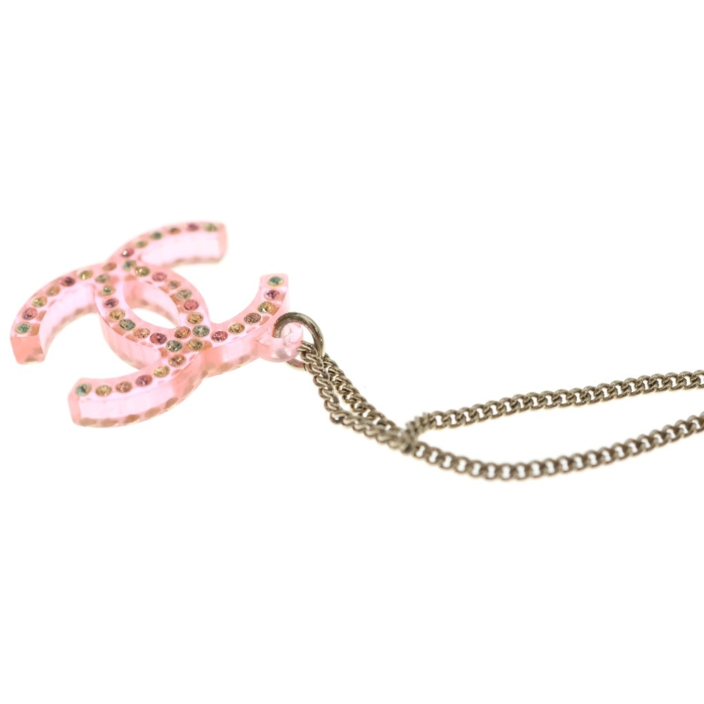 CHANEL(シャネル) ココマーク ラインストーンネックレス ペンダント チェーン ピンク×ゴールド GP レディース