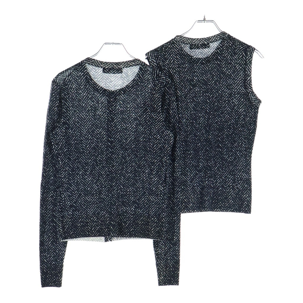 DOLCE & GABBANA(ドルチェアンドガッバーナ) アンサンブル ニットカーディガン×ニットノースリーブ フェイクパール ブラック ウール FX456T/JAHGW-F レディース