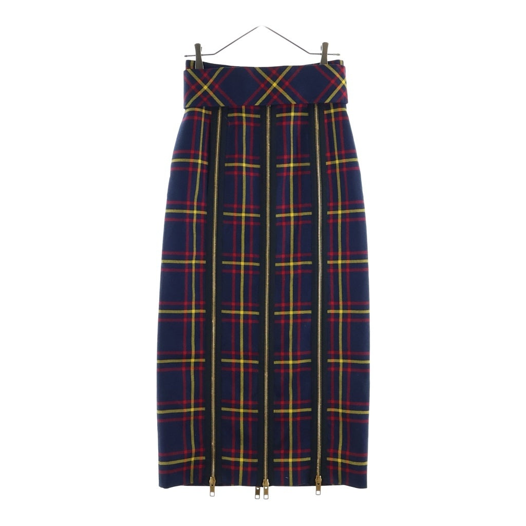 GUCCI(グッチ) FW22 ブルーチェック ハイウエスト ロングスカート ネイビー×レッド×イエロー ウール 711750 レディース
