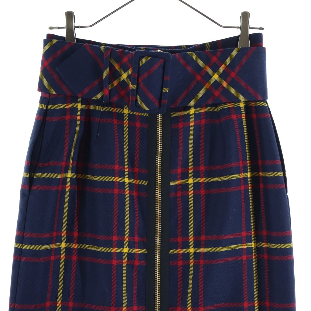 GUCCI(グッチ) FW22 ブルーチェック ハイウエスト ロングスカート ネイビー×レッド×イエロー ウール 711750 レディース