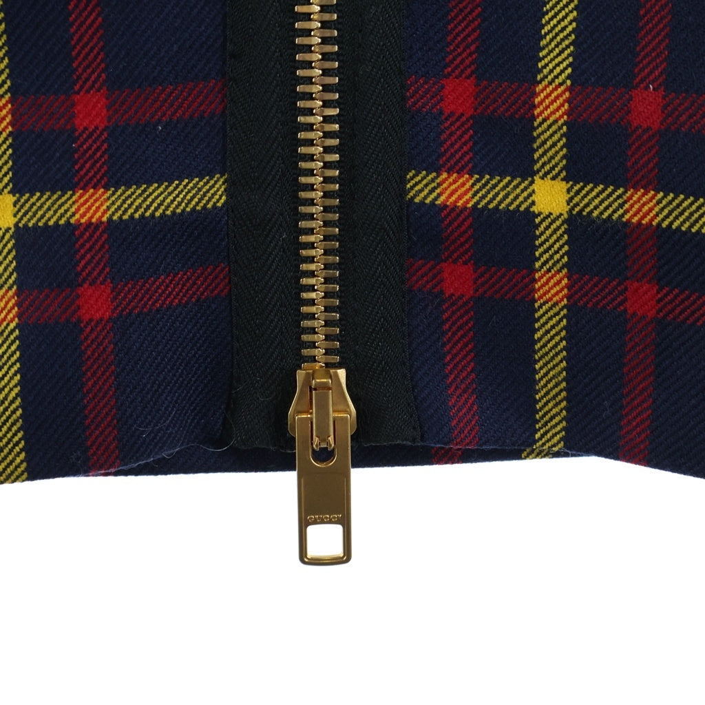 GUCCI(グッチ) FW22 ブルーチェック ハイウエスト ロングスカート ネイビー×レッド×イエロー ウール 711750 レディース