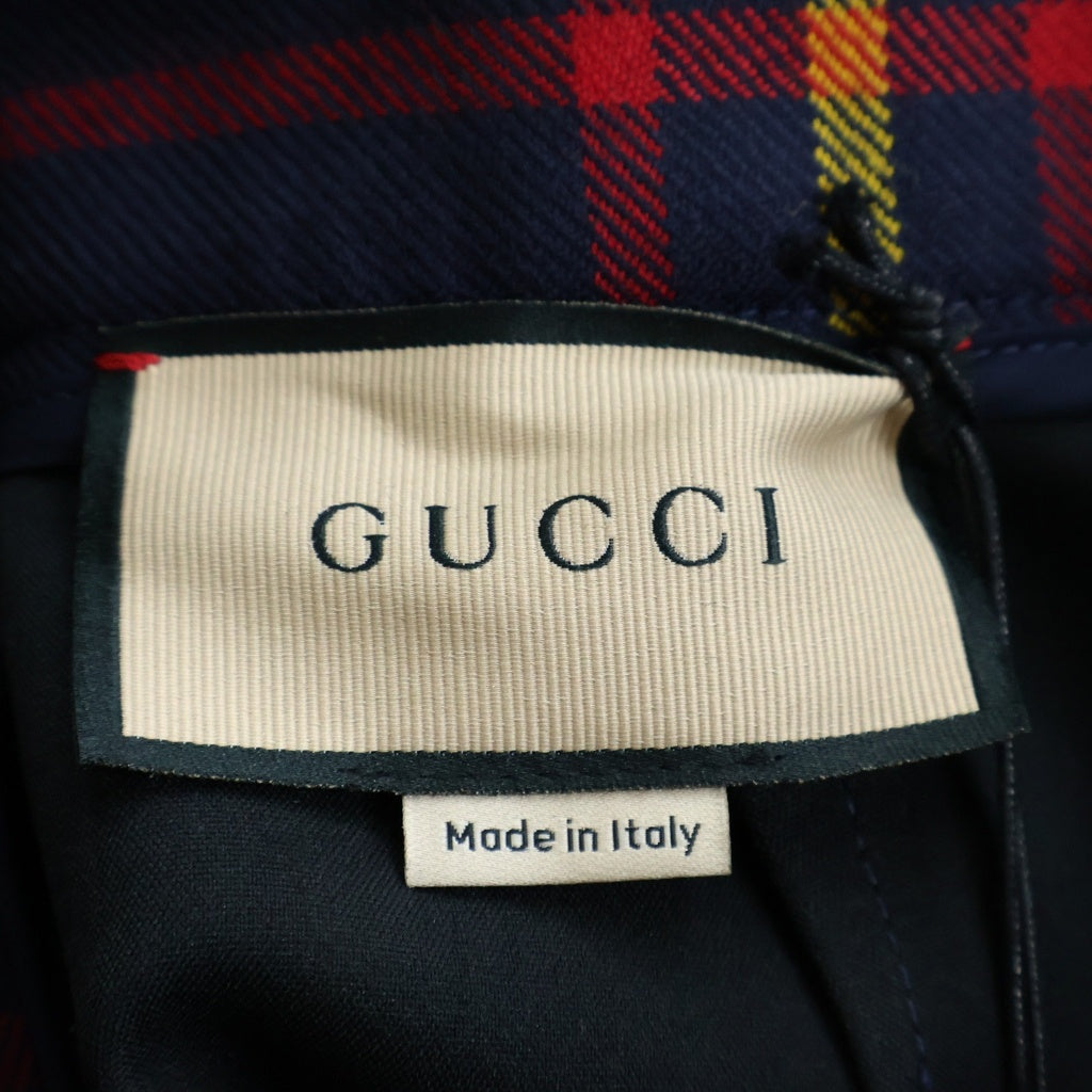 GUCCI(グッチ) FW22 ブルーチェック ハイウエスト ロングスカート ネイビー×レッド×イエロー ウール 711750 レディース
