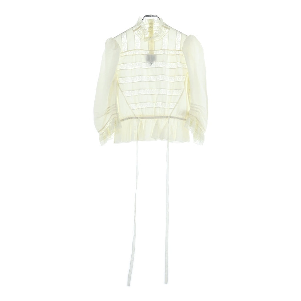 MARC JACOBS(マークジェイコブス) レース×シアー フリルヘムブラウス シースルー 七分丈 ホワイト コットン V6000025 19 レディース