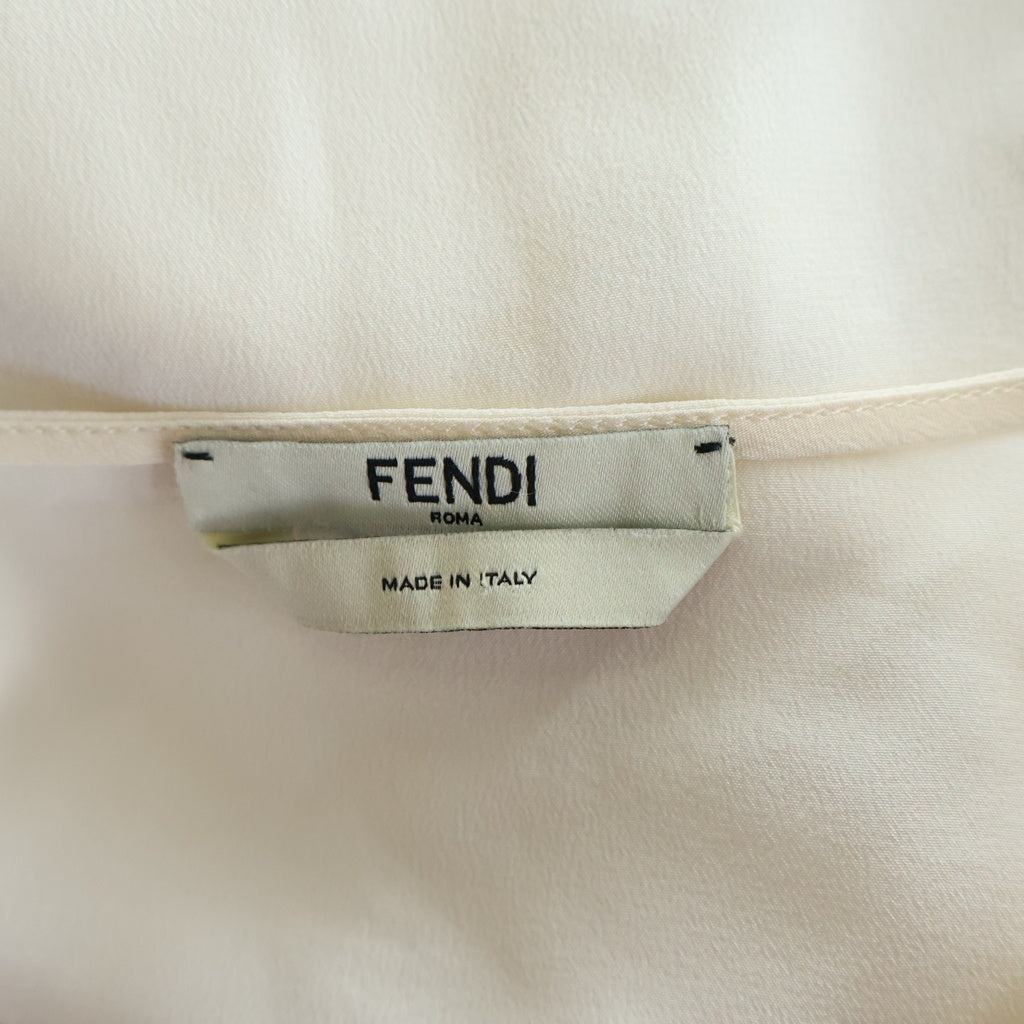 FENDI(フェンディ) リボンブラウスシャツ フェイクパール ベージュ シルク FS6959 O2R レディース