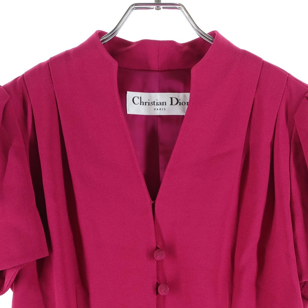 Christian Dior(クリスチャンディオール) セットアップドレス 半袖ブラウス×ギャザースカート パフスリーブ アセテート ピンク 8P12022151 レディース
