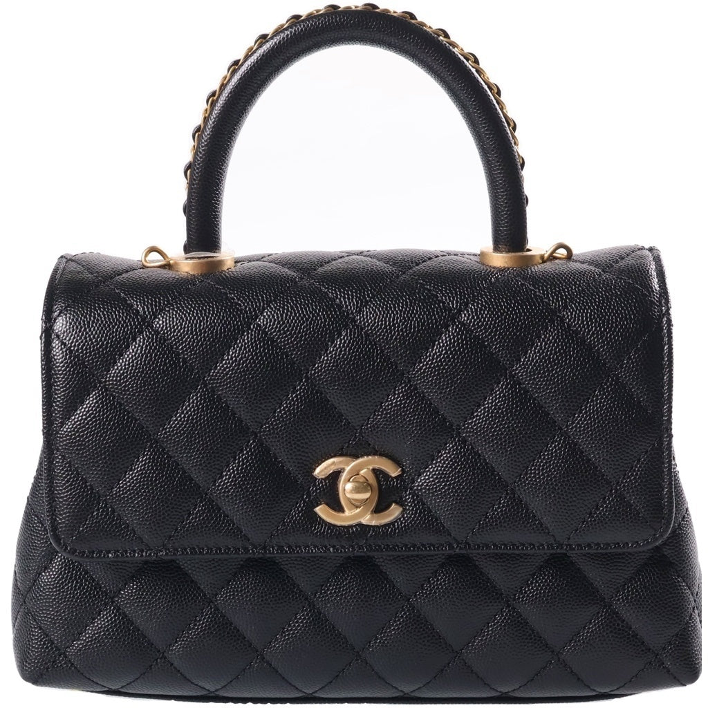 CHANEL(シャネル) ココハンドル XS 2WAY ショルダーバッグ トップハンドル ゴールド金具 キャビアスキン ブラック A92990 レディース
