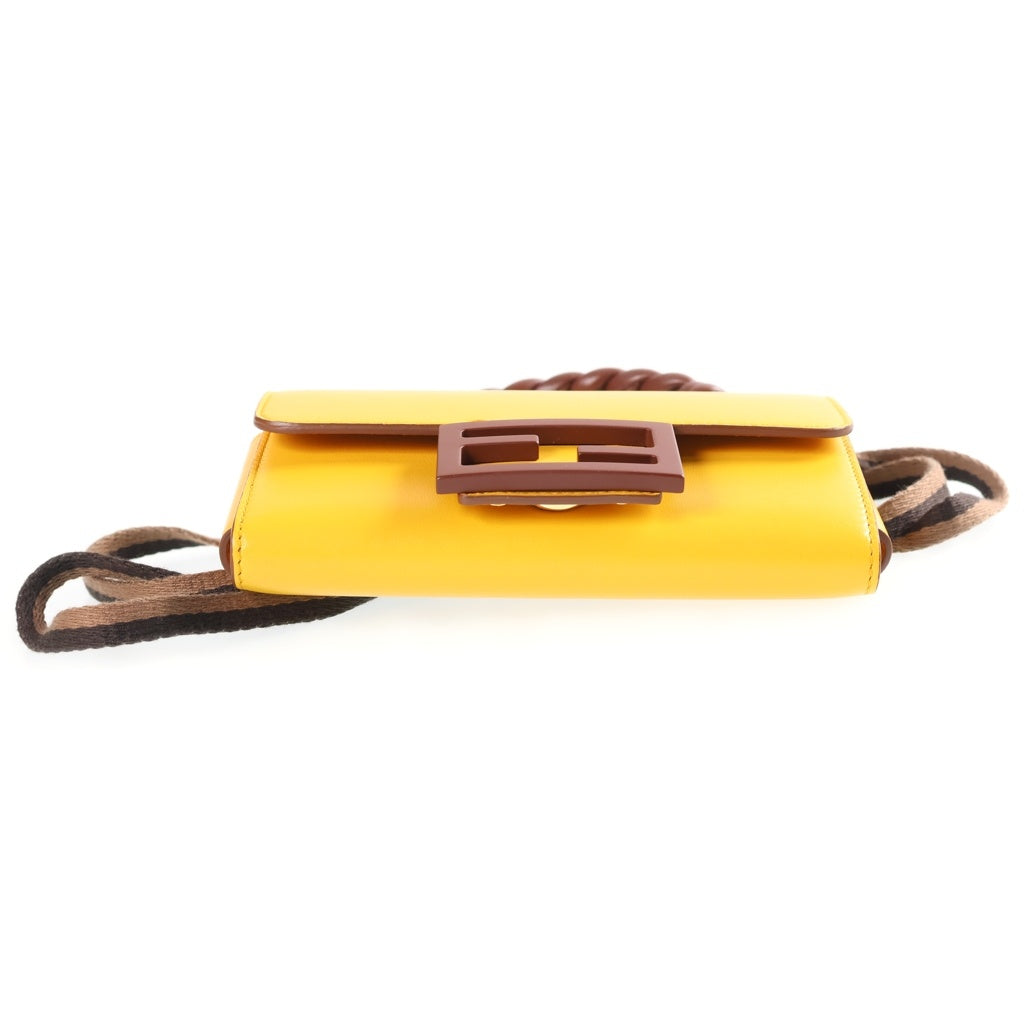 FENDI(フェンディ) バゲット フォンポーチ ミニハンドバッグ イエロー×ブラウン レザー 7AS007 ゴールド金具 レディース