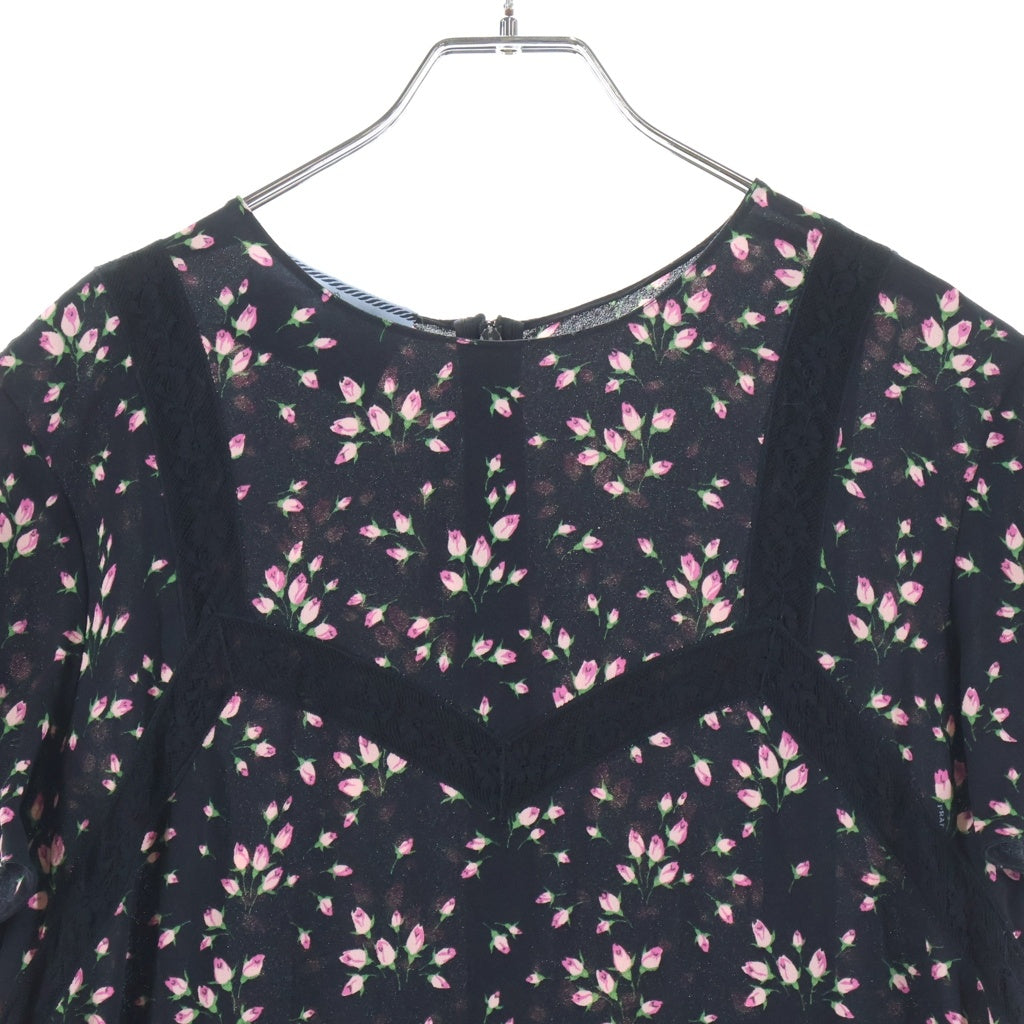 PRADA(プラダ) 花柄シフォンレースワンピース ドレス レース切り替え ブラック P31X3 R181 1Q1A レディース