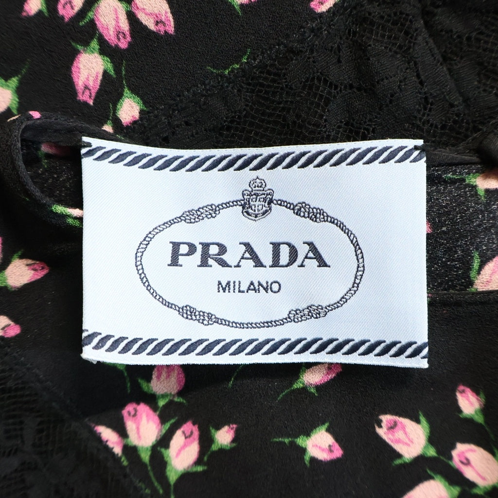 PRADA(プラダ) 花柄シフォンレースワンピース ドレス レース切り替え ブラック P31X3 R181 1Q1A レディース
