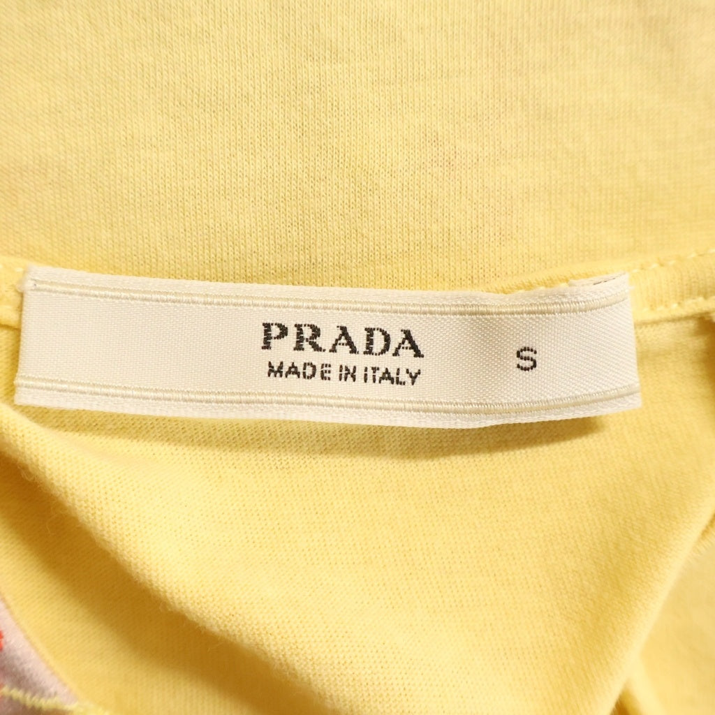PRADA(プラダ) 花柄刺繍 ノースリーブトップス タンクトップ フロントシルク混 素材切り替え イエロー 35872 R161 1KHG レディース