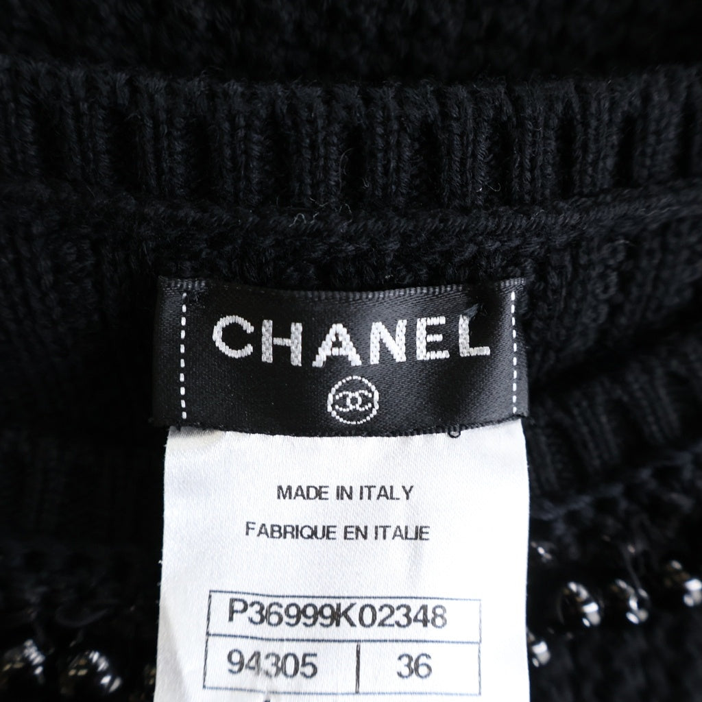 CHANEL(シャネル) 半袖 ニット ワンピース ビーズ ウール ブラック レディース