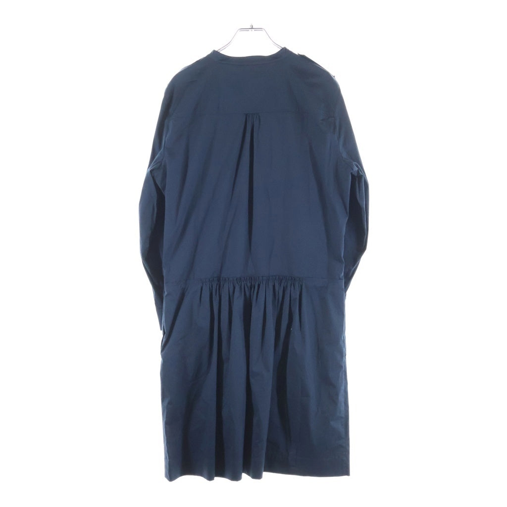 BURBERRY(バーバリー) フロント2ポケット ノーカラーシャツワンピース ドレス コットン ネイビー 4017781 レディース