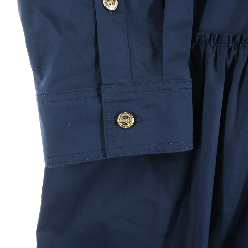 BURBERRY(バーバリー) フロント2ポケット ノーカラーシャツワンピース ドレス コットン ネイビー 4017781 レディース