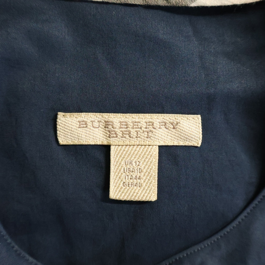 BURBERRY(バーバリー) フロント2ポケット ノーカラーシャツワンピース ドレス コットン ネイビー 4017781 レディース