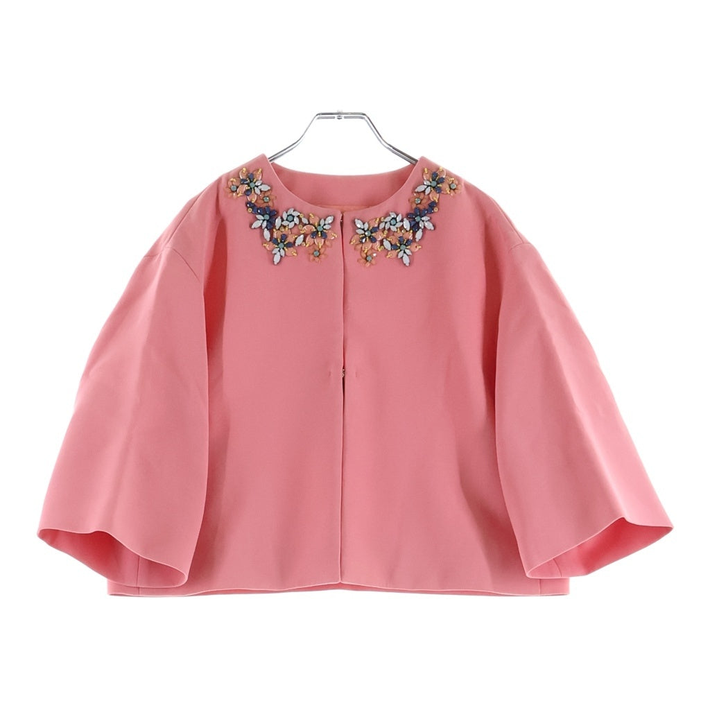 EMILIO PUCCI(エミリオプッチ) 襟花装飾 ノーカラージャケット フック ピンク 51RB60 レディース