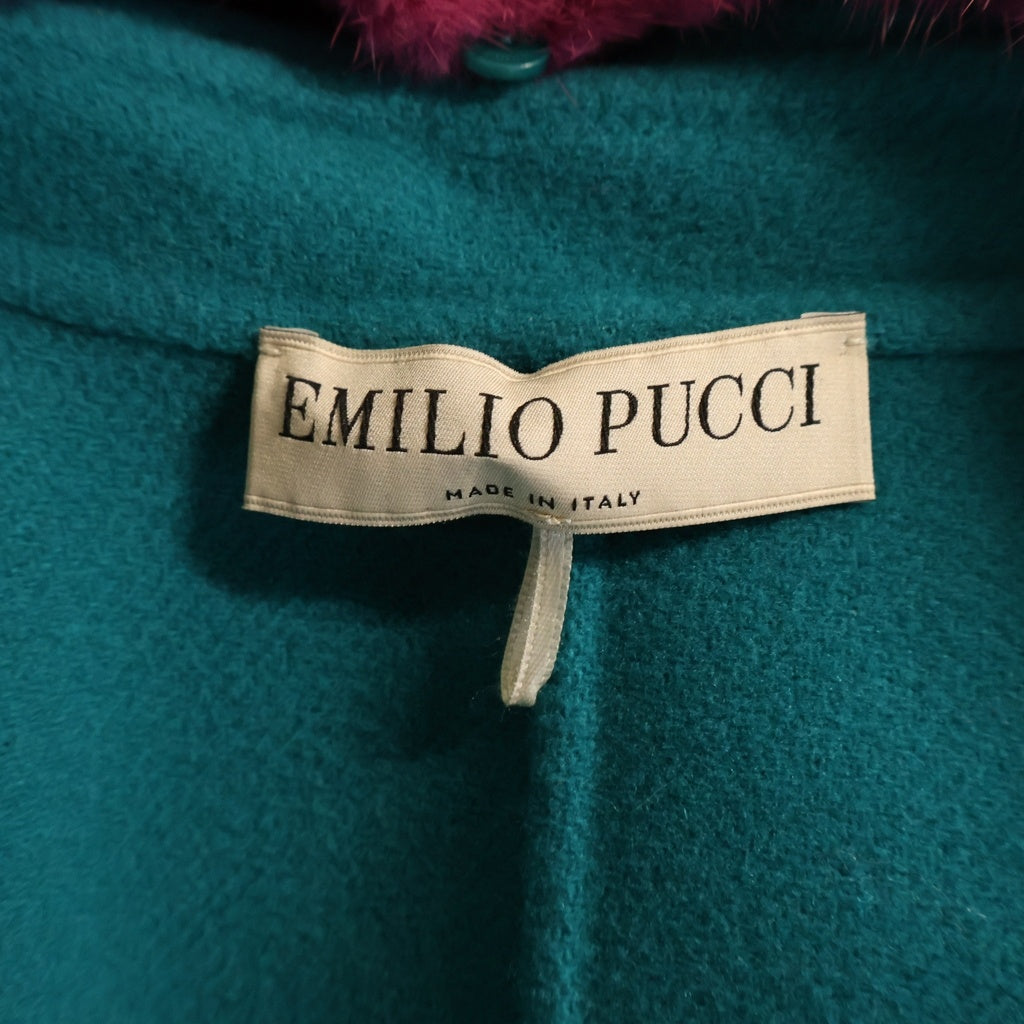 EMILIO PUCCI(エミリオプッチ) フーデット ロングコート ファー グリーン/ピンク レディース
