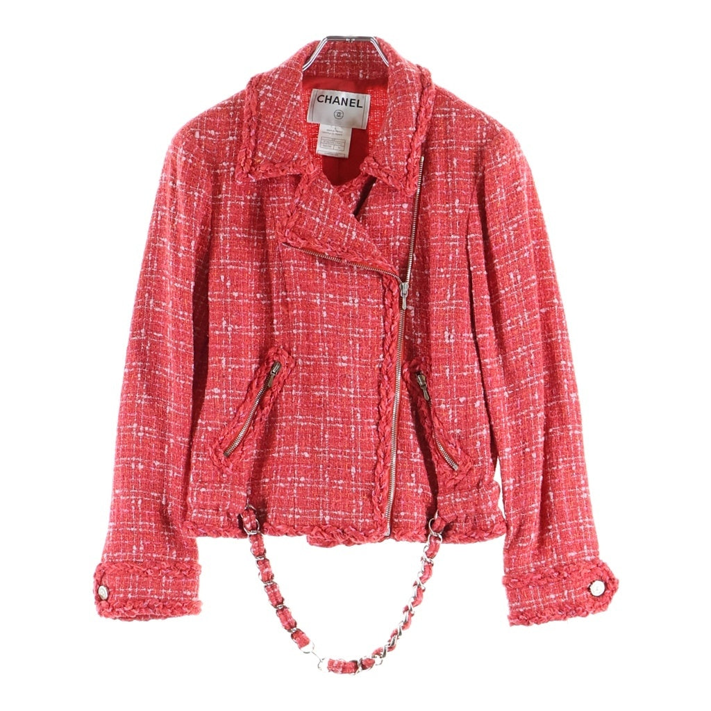 CHANEL(シャネル) チェーンツイードライダースジャケット レッド P28654V17992 レディース