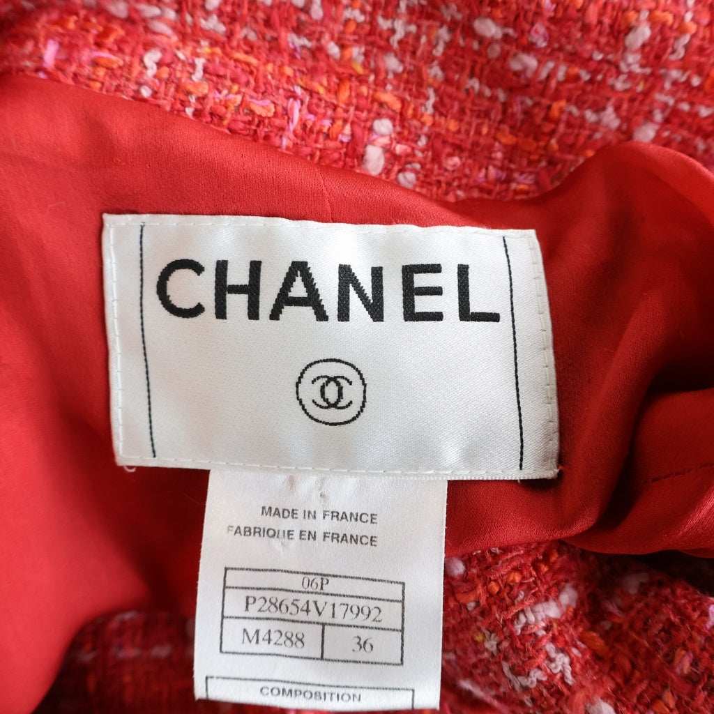 CHANEL(シャネル) チェーンツイードライダースジャケット レッド P28654V17992 レディース