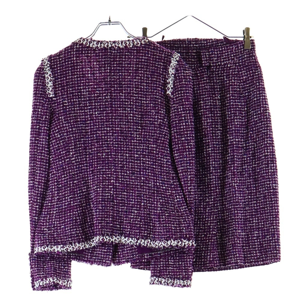 CHANEL(シャネル) ノーカラー ジャケット アウター スカート セットアップ 09P ツイード パープル レディース