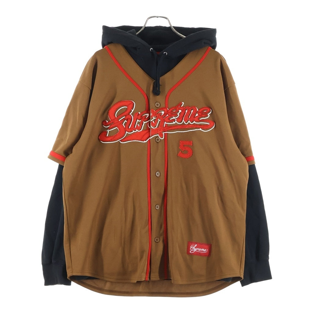 SUPREME(シュプリーム) 22SS Baseball Jersey Hooded Sweatshirt ベースボール ジャージー フーデット スウェット シャツ プルオーバーパーカー ブラウン/ブラック