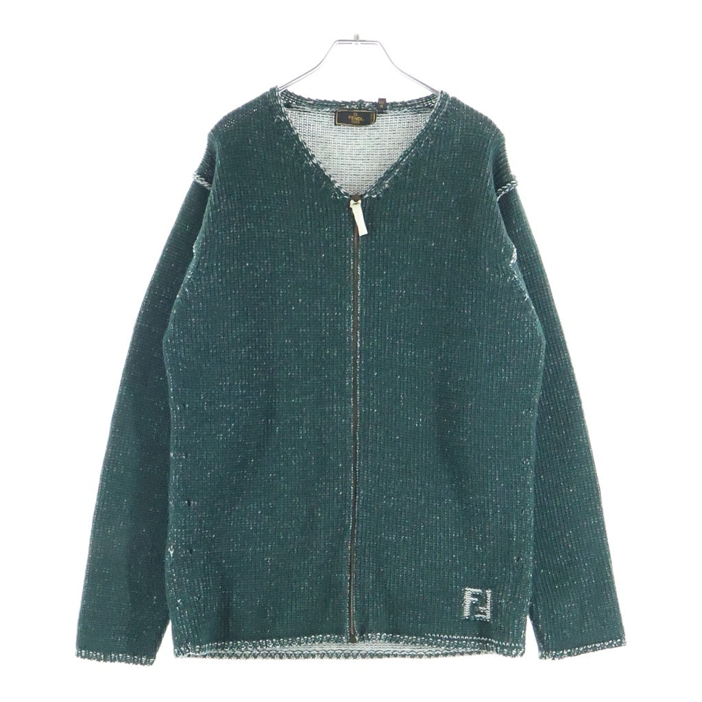 FENDI(フェンディ) フロントロゴ ジップアップ ニットカーディガン カーキ