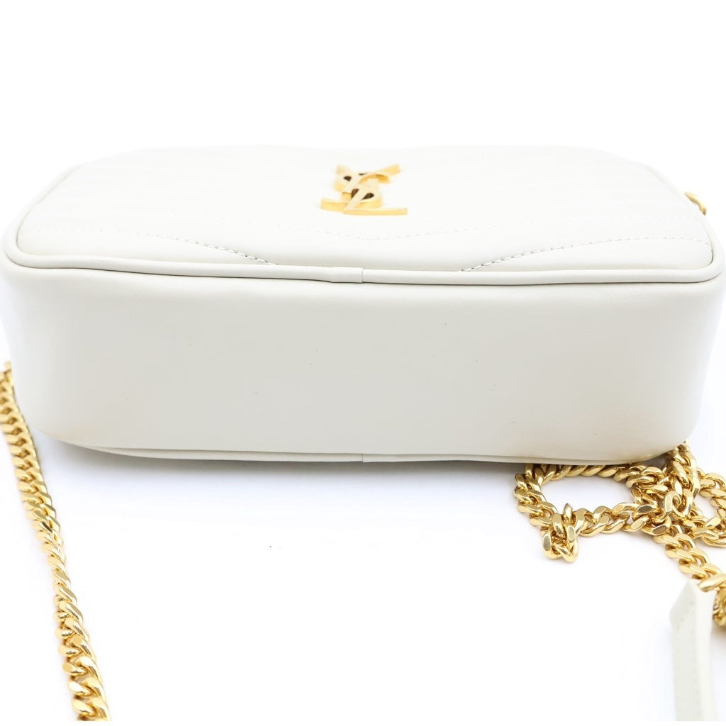 YVES SAINT LAURENT(イヴサンローラン) ルー カメラバッグ チェーンショルダーバッグ アイボリー レザー 748849 ゴールド金具 レディース