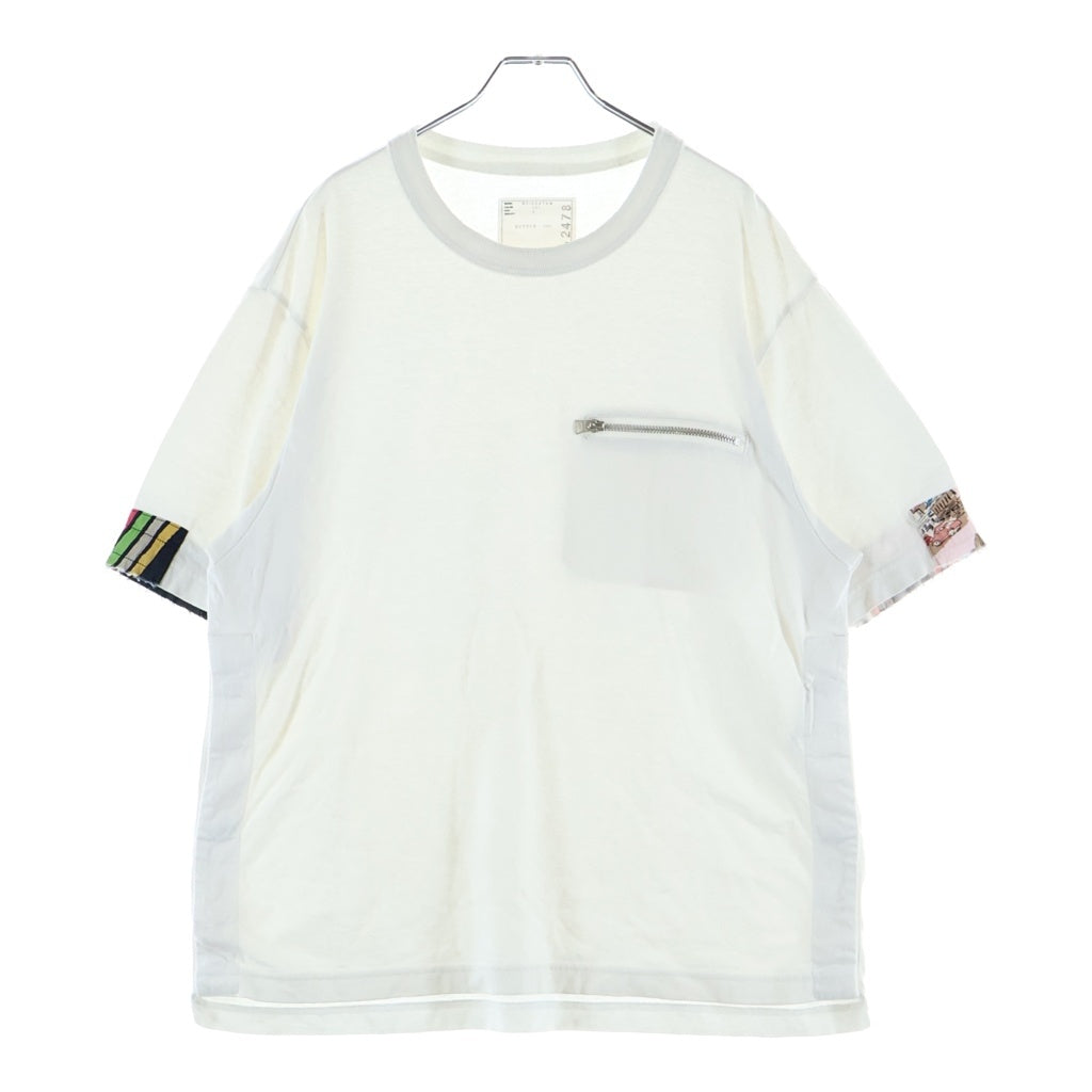 Sacai(サカイ) 21SS Archive Print Mix TEE ジップ装飾 クルーネック 半袖Tシャツカットソー ホワイト 21-02478M
