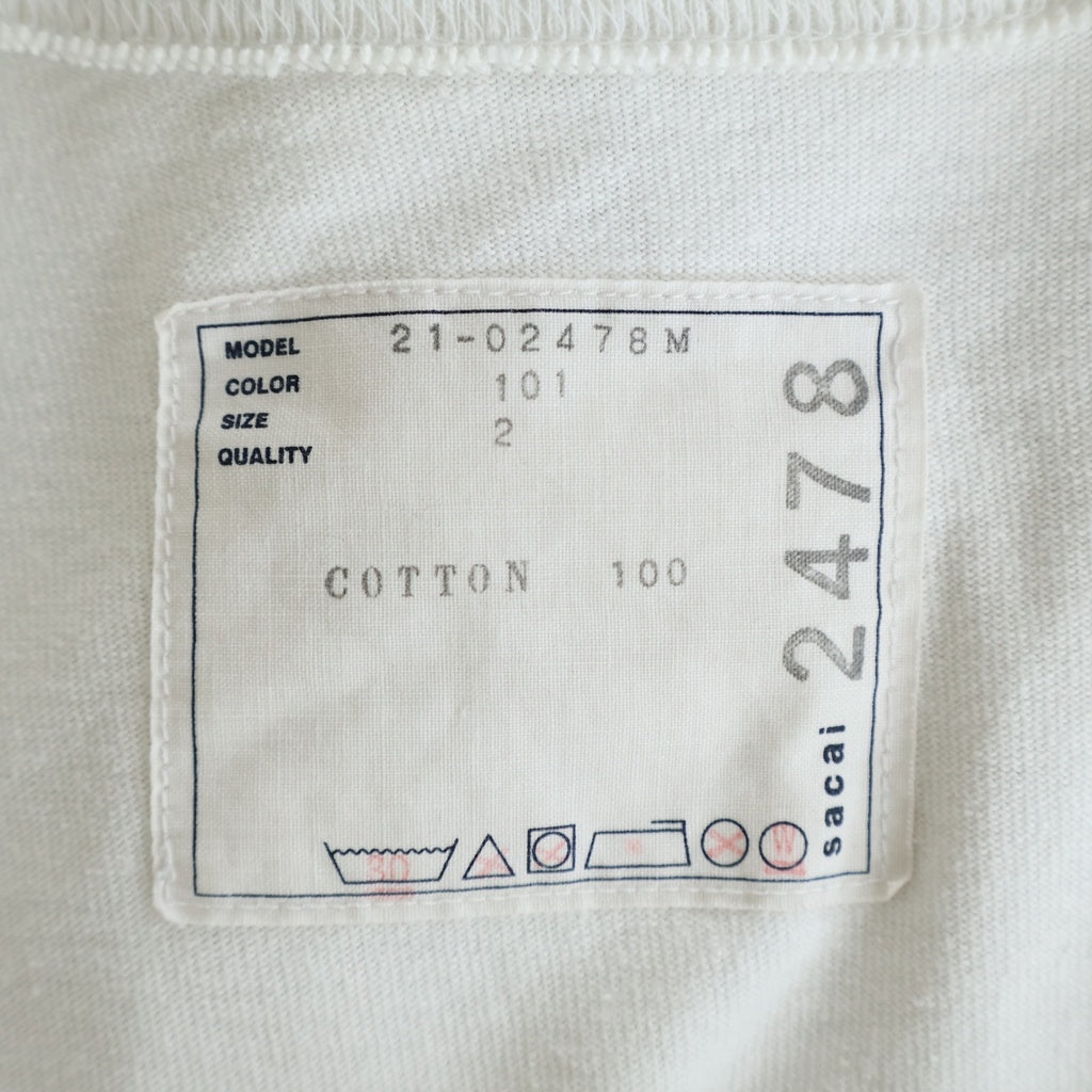 Sacai(サカイ) 21SS Archive Print Mix TEE ジップ装飾 クルーネック 半袖Tシャツカットソー ホワイト 21-02478M