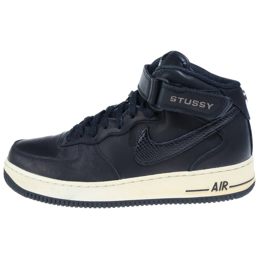 NIKE(ナイキ) ×STUSSY AIR FORCE 1 MID BLACK SNAKESKIN DJ7840-001 ステューシー エアフォースワン ミッドカットスニーカー ブラック US10/28cm