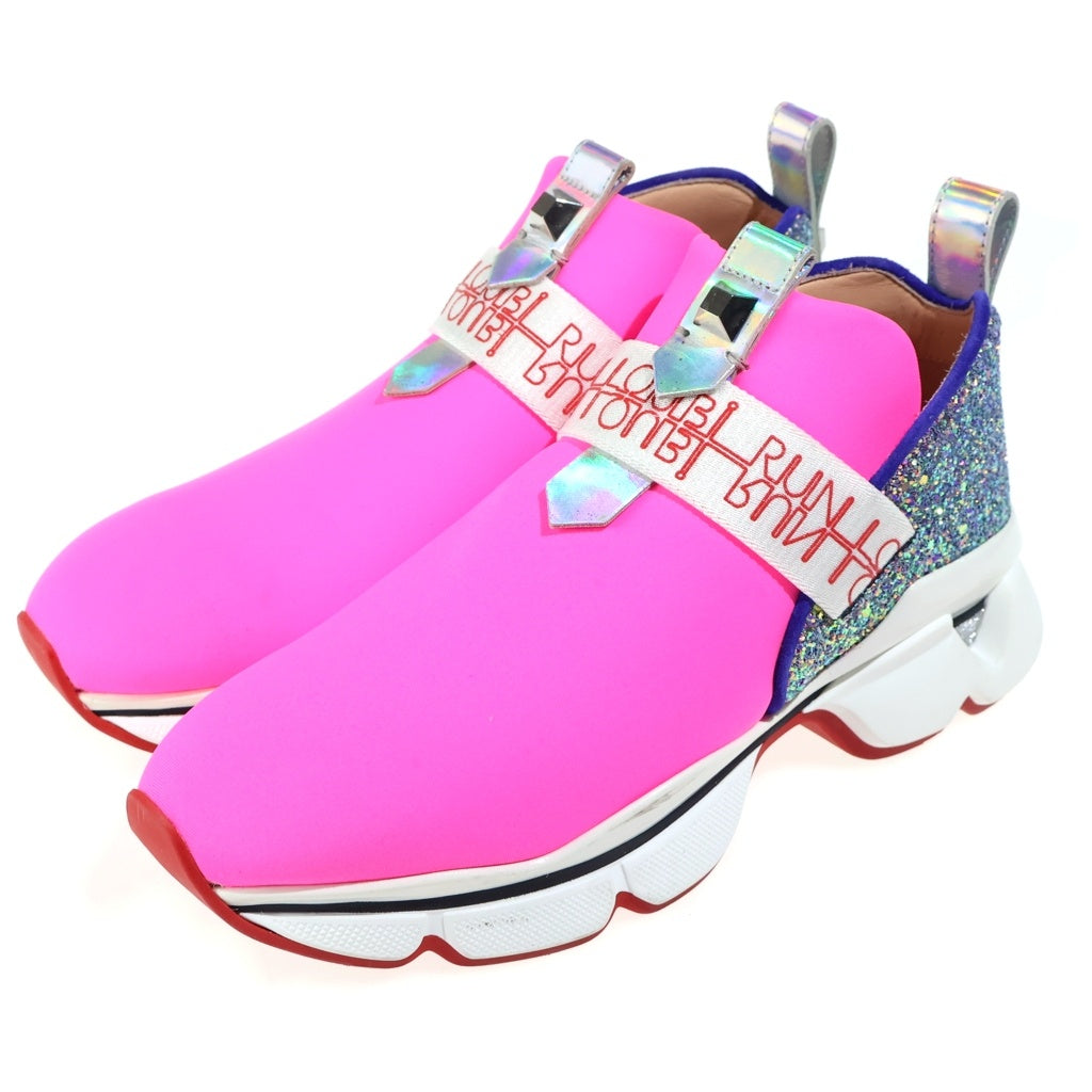 CHRISTIAN LOUBOUTIN(クリスチャンルブタン) RUN PINK ラン ラメ装飾 キャンバス ローカットスニーカー ピンク レディース
