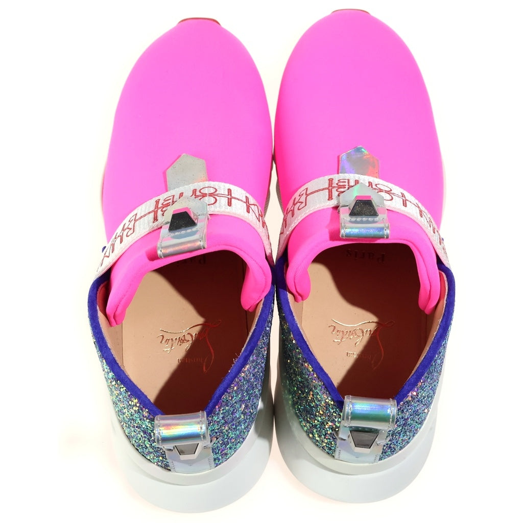 CHRISTIAN LOUBOUTIN(クリスチャンルブタン) RUN PINK ラン ラメ装飾 キャンバス ローカットスニーカー ピンク レディース