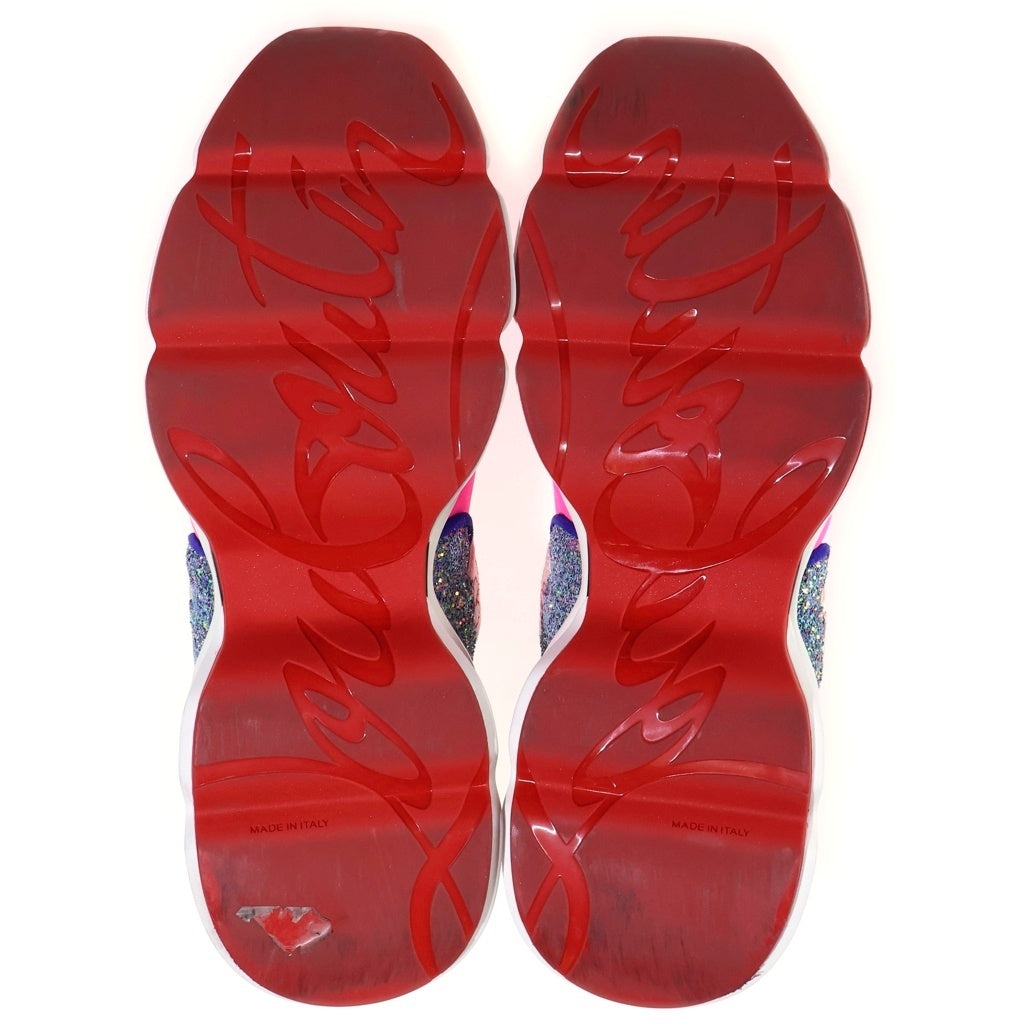 CHRISTIAN LOUBOUTIN(クリスチャンルブタン) RUN PINK ラン ラメ装飾 キャンバス ローカットスニーカー ピンク レディース