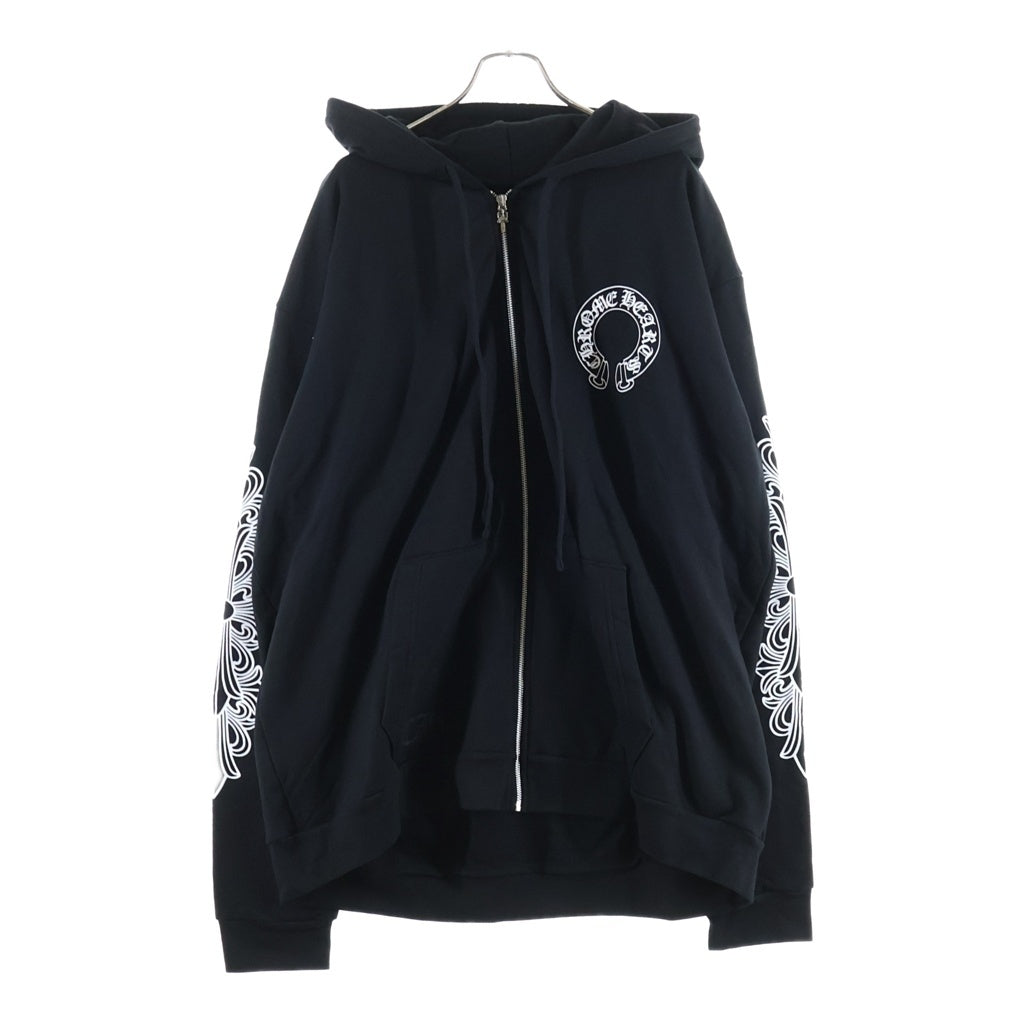 CHROME HEARTS(クロムハーツ) SWTSHRT HD ZIP 袖フローラルバックホースシュー ジップアップ スウェットパーカー ブラック